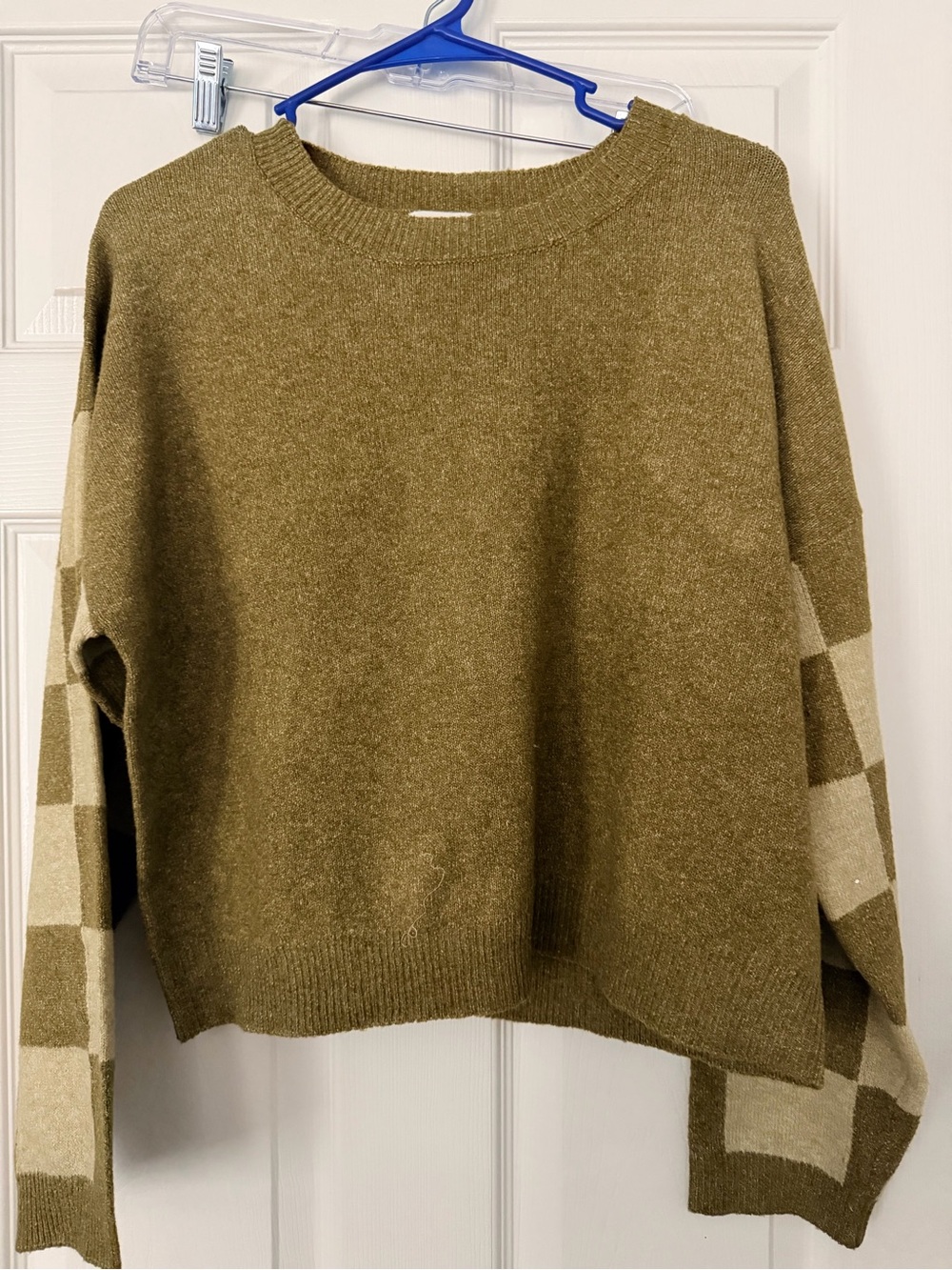Blu Pepper Olive Plaid-sleeve Sweater - Picture 2 of 3